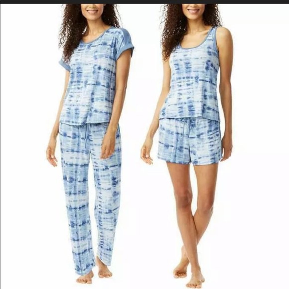 Lucky Brand Women's 4 Piece Pajama Set (Blue Tie-Dye, Medium)